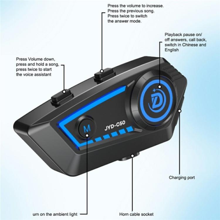 JYD-C50 Cuffie Bluetooth per Casco Moto con Luci Ritmiche