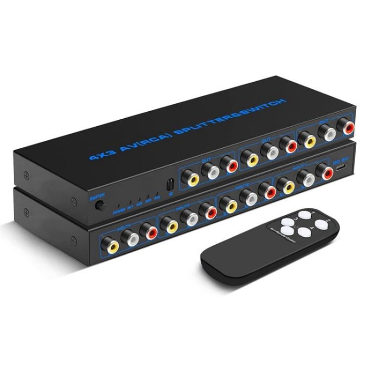 RCA 4 In 3 Out AV Audio Video Signal Composite Switcher AV Switch Splitter Box, US Plug, EU Plug