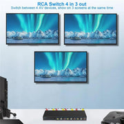 RCA 4 In 3 Out AV Audio Video Signal Composite Switcher AV Switch Splitter Box, US Plug, EU Plug