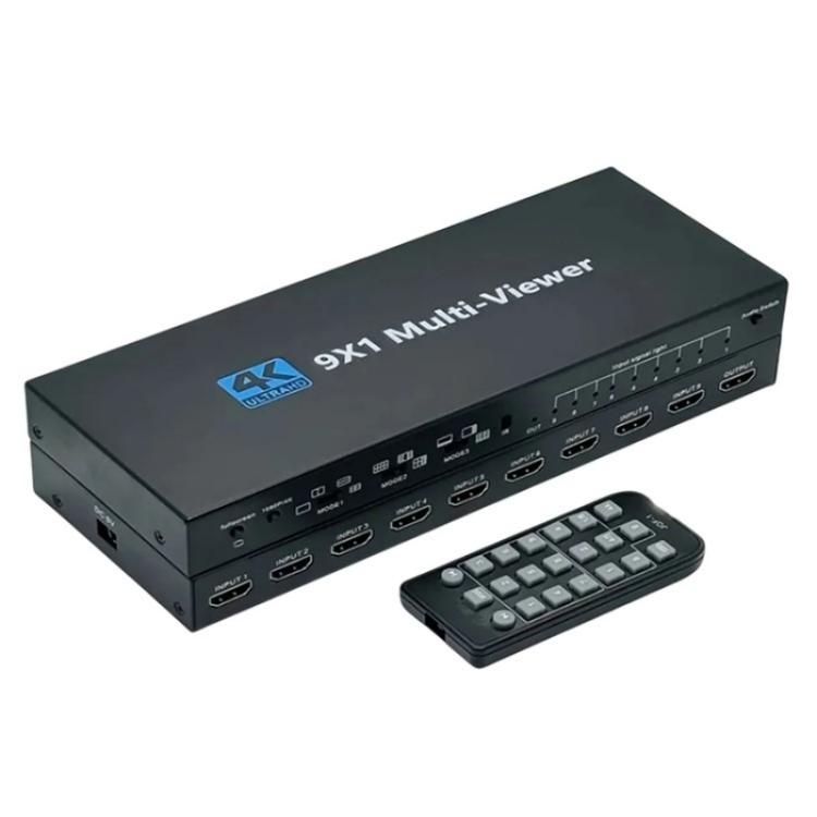 JQF1  9 in 1 Out Switch Adapter Screen Splitter 4K HDMI Multi Viewer Switcher, US Plug, EU Plug