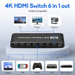 JQF2 4K Seamless Switcher Screen Splitter Multiple Display Modes 6 in 1 Out HDMI Multiviewer, US Plug, EU Plug