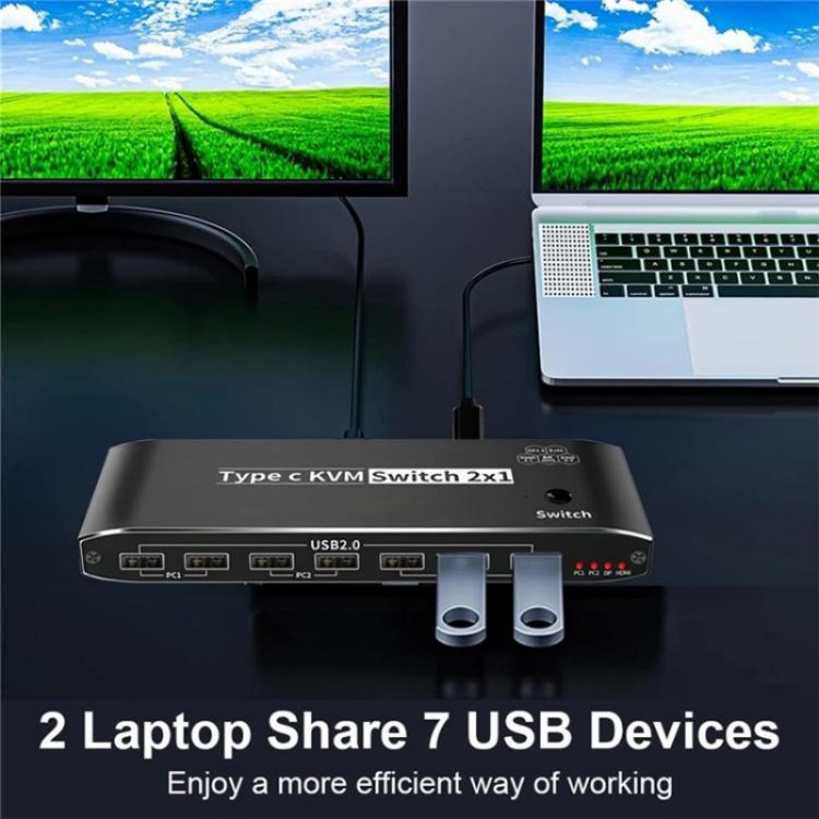 Switch KVM 2 in 1 con 7 porte USB 2.0 e porta Ethernet RJ45