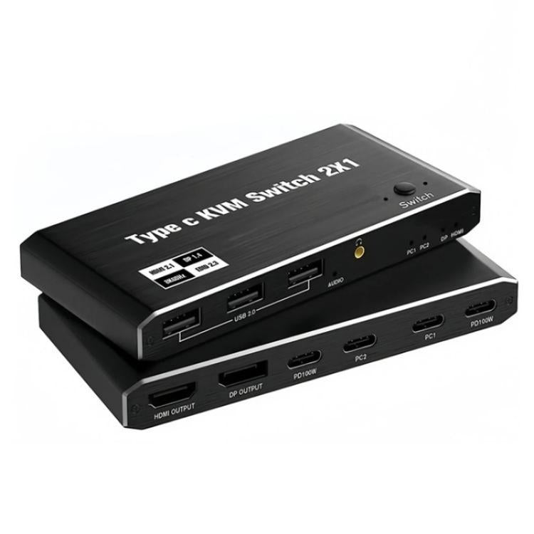 K7 With 3 USB 2.0 Ports 8K 60Hz HD / DP 100W PD Charging Type C KVM Switcher, K7