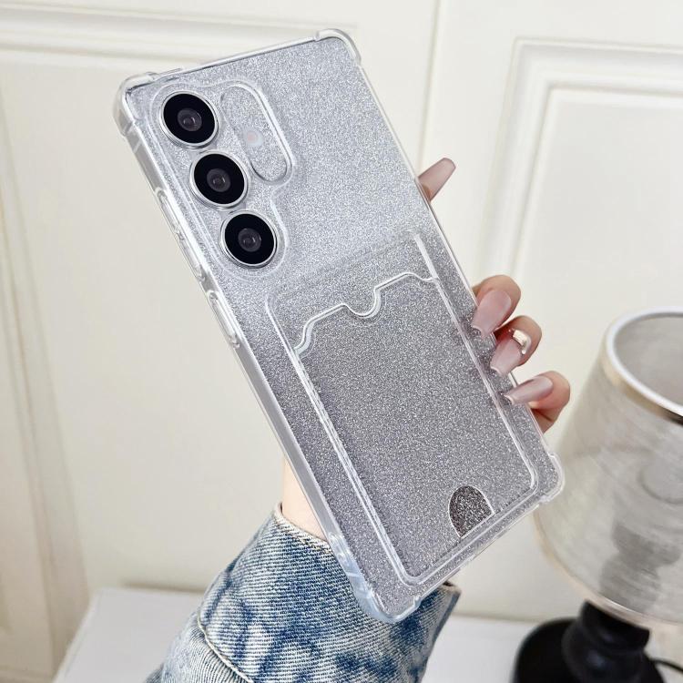 Custodia per telefono in TPU con effetto glitter sfumato e scomparto per carte., For Samsung Galaxy S25 5G, For Samsung Galaxy S25+ 5G, For Samsung Galaxy S25 Ultra 5G