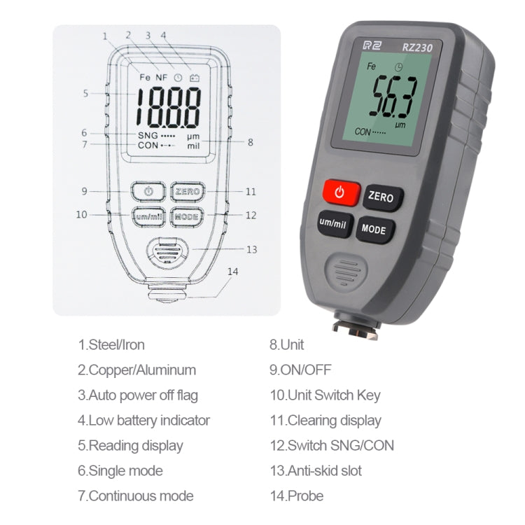 Misuratore spessore pellicola digitale 0-1300μm RZ230