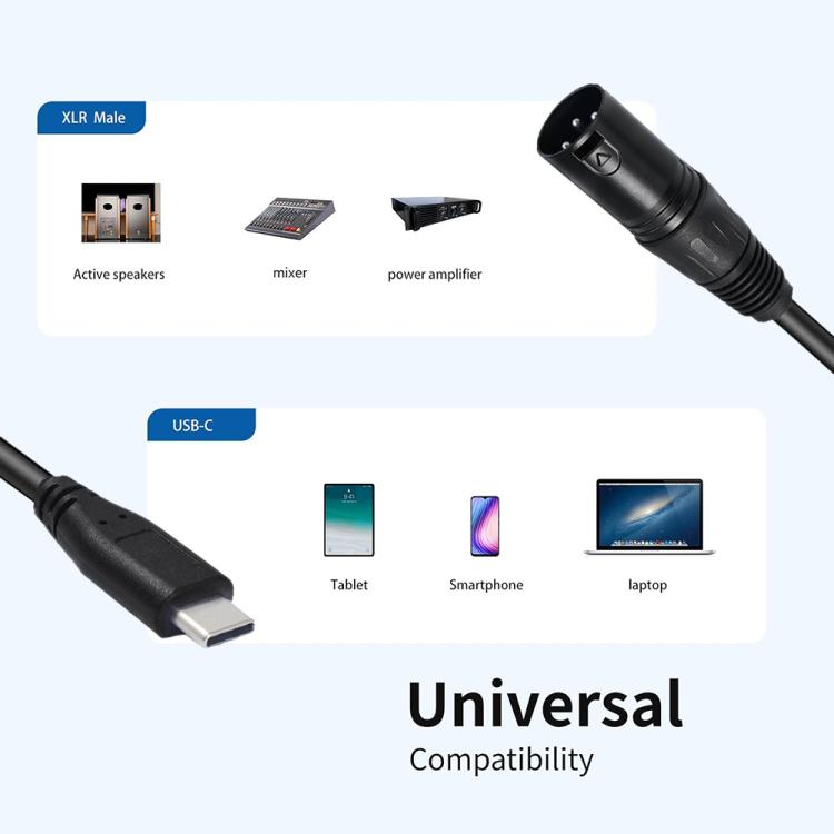 Cavo adattatore audio per microfono e telefono JUNSUNMAY, lunghezza: 1 m, Type-C Male to XLR Female, Type-C Male to XLR Male