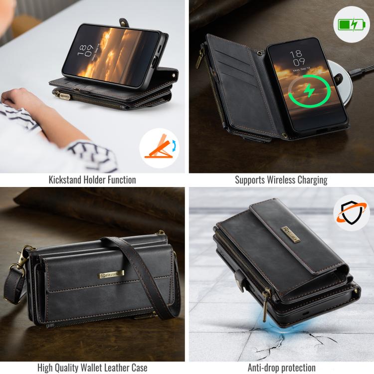 Custodia per telefono CaseMe C39 con cerniera, portafoglio in pelle e tracolla, con protezione RFID e chiusura a zip., For Samsung Galaxy S25 / S24 5G, For Samsung Galaxy S25+ / S24+ 5G, For Samsung Galaxy A14, For Samsung Galaxy A13