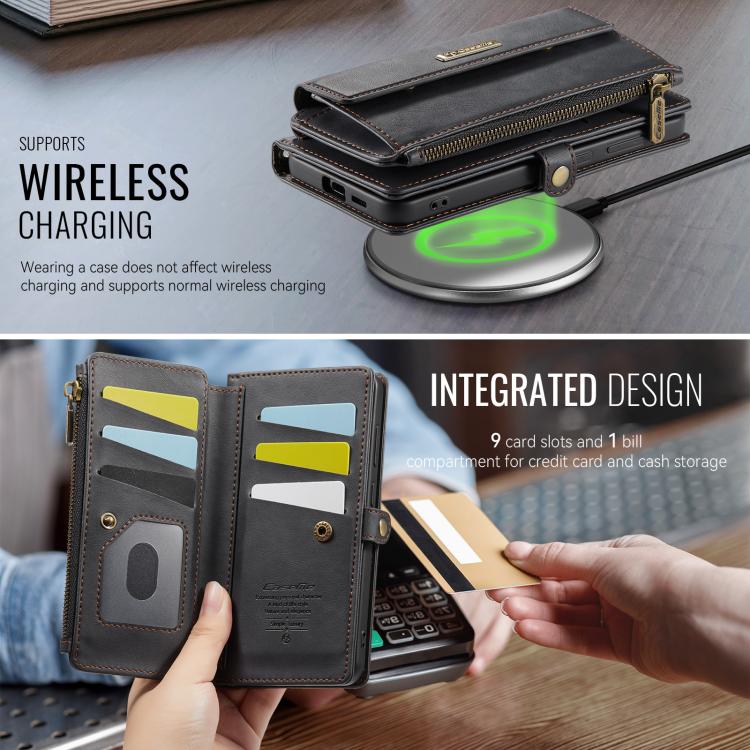 Custodia per telefono CaseMe C39 con cerniera, portafoglio in pelle e tracolla, con protezione RFID e chiusura a zip., For Samsung Galaxy S25 / S24 5G, For Samsung Galaxy S25+ / S24+ 5G, For Samsung Galaxy A14, For Samsung Galaxy A13