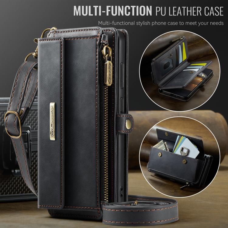 Custodia per telefono CaseMe C39 con cerniera, portafoglio in pelle e tracolla, con protezione RFID e chiusura a zip., For Samsung Galaxy S25 / S24 5G, For Samsung Galaxy S25+ / S24+ 5G, For Samsung Galaxy A14, For Samsung Galaxy A13