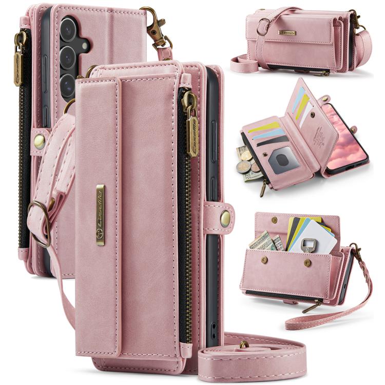 Custodia per telefono CaseMe C39 con cerniera, portafoglio in pelle e tracolla, con protezione RFID e chiusura a zip., For Samsung Galaxy S25 / S24 5G, For Samsung Galaxy S25+ / S24+ 5G, For Samsung Galaxy A14, For Samsung Galaxy A13