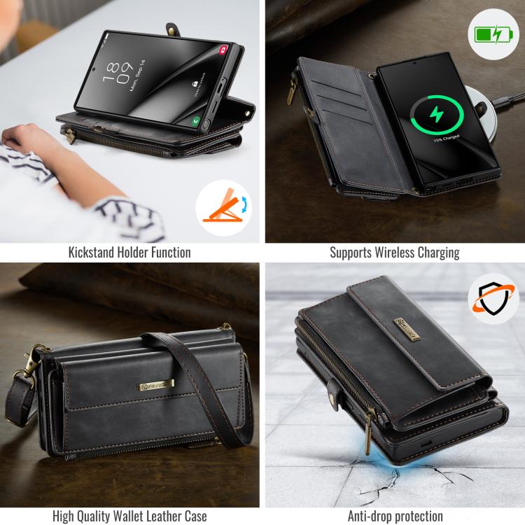 Custodia per telefono CaseMe C39 con cerniera, portafoglio in pelle e tracolla, con protezione RFID e chiusura a zip., For Samsung Galaxy S24 Ultra 5G, For Samsung Galaxy A15, For Samsung Galaxy S23 FE 5G, For Samsung Galaxy A54 5G