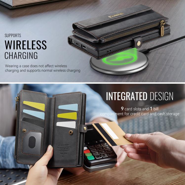 Custodia per telefono CaseMe C39 con cerniera, portafoglio in pelle e tracolla, con protezione RFID e chiusura a zip., For Samsung Galaxy S24 Ultra 5G, For Samsung Galaxy A15, For Samsung Galaxy S23 FE 5G, For Samsung Galaxy A54 5G