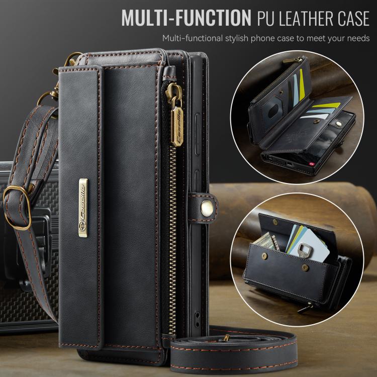 Custodia per telefono CaseMe C39 con cerniera, portafoglio in pelle e tracolla, con protezione RFID e chiusura a zip., For Samsung Galaxy S23 Ultra 5G, For Samsung Galaxy S23+ 5G, For Samsung Galaxy S23 5G, For Samsung Galaxy S22+ 5G