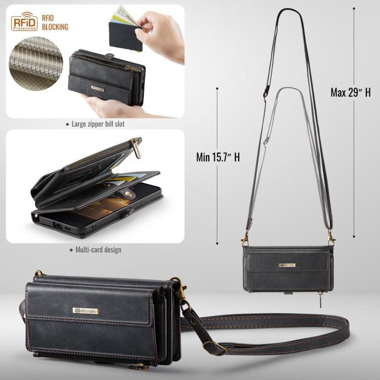 Custodia per telefono CaseMe C39 con cerniera, portafoglio in pelle e tracolla, con protezione RFID e chiusura a zip., For Samsung Galaxy S22 5G, For Samsung Galaxy S21 FE 5G, For Samsung Galaxy A52, For Samsung Galaxy A53