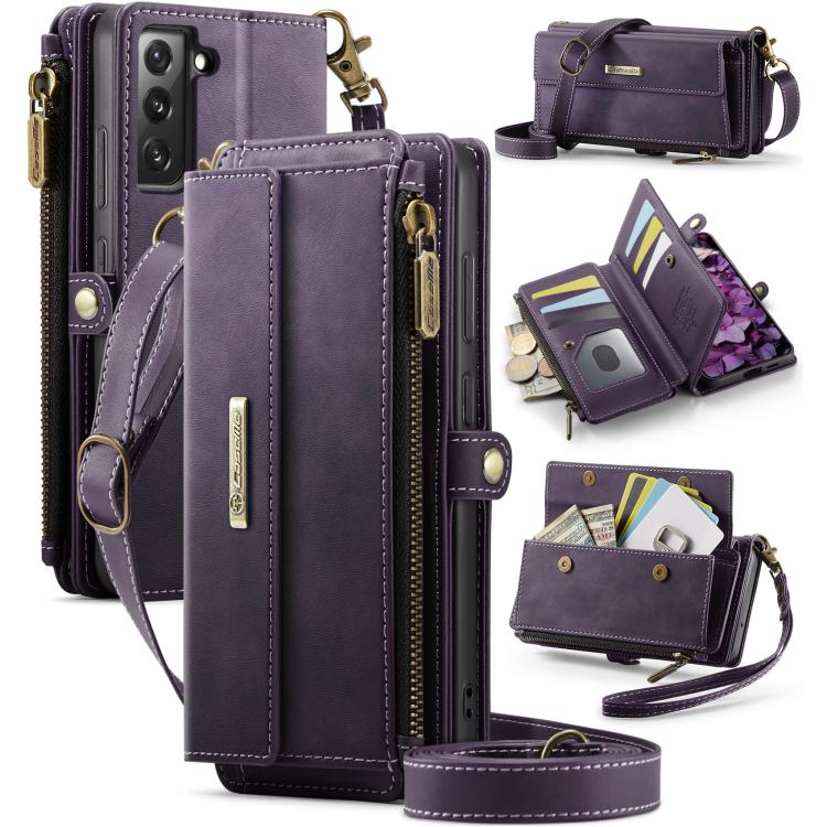 Custodia per telefono CaseMe C39 con cerniera, portafoglio in pelle e tracolla, con protezione RFID e chiusura a zip., For Samsung Galaxy S22 5G, For Samsung Galaxy S21 FE 5G, For Samsung Galaxy A52, For Samsung Galaxy A53