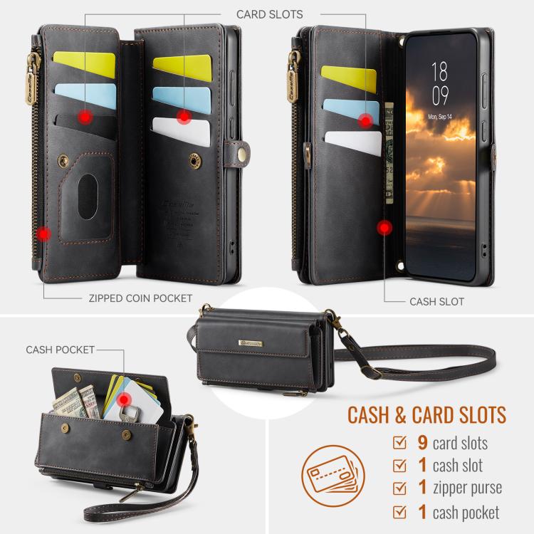 Custodia per telefono CaseMe C39 con cerniera, portafoglio in pelle e tracolla, con protezione RFID e chiusura a zip., For Samsung Galaxy S21 5G, For Samsung Galaxy S21+ 5G, For Samsung Galaxy S21 Ultra 5G, For Samsung Galaxy S20 FE 5G