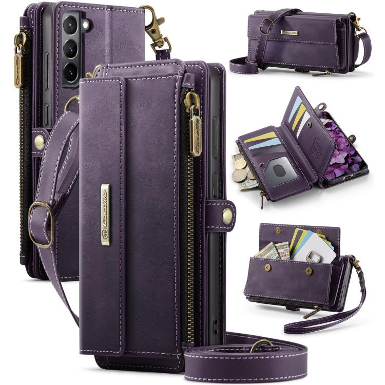 Custodia per telefono CaseMe C39 con cerniera, portafoglio in pelle e tracolla, con protezione RFID e chiusura a zip., For Samsung Galaxy S21 5G, For Samsung Galaxy S21+ 5G, For Samsung Galaxy S21 Ultra 5G, For Samsung Galaxy S20 FE 5G