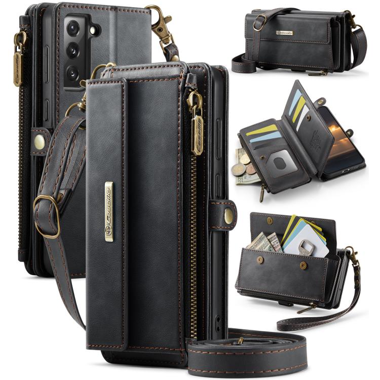 Custodia per telefono CaseMe C39 con cerniera, portafoglio in pelle e tracolla, con protezione RFID e chiusura a zip., For Samsung Galaxy S22 5G, For Samsung Galaxy S21 FE 5G, For Samsung Galaxy A52, For Samsung Galaxy A53