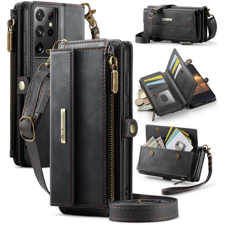 Custodia per telefono CaseMe C39 con cerniera, portafoglio in pelle e tracolla, con protezione RFID e chiusura a zip., For Samsung Galaxy S21 5G, For Samsung Galaxy S21+ 5G, For Samsung Galaxy S21 Ultra 5G, For Samsung Galaxy S20 FE 5G