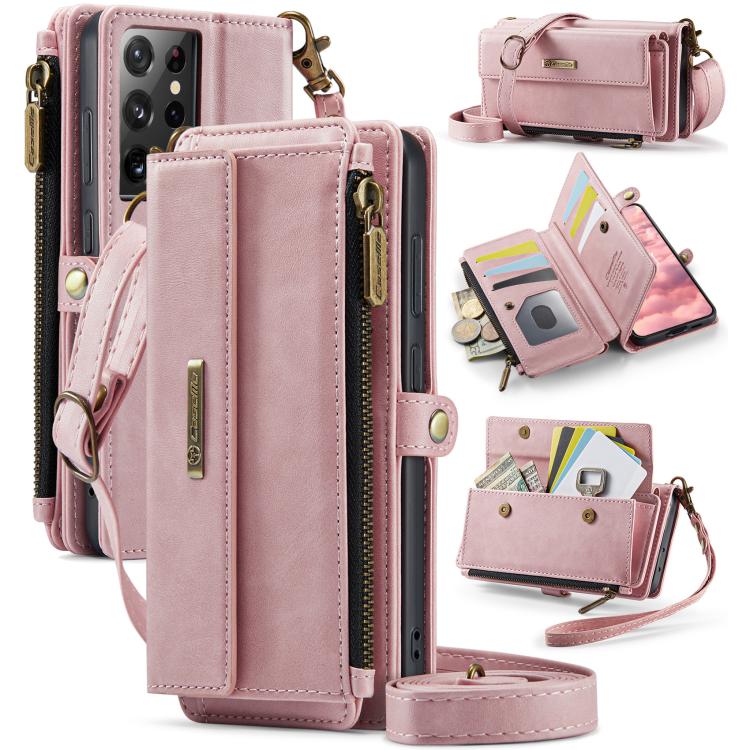 Custodia per telefono CaseMe C39 con cerniera, portafoglio in pelle e tracolla, con protezione RFID e chiusura a zip., For Samsung Galaxy S21 5G, For Samsung Galaxy S21+ 5G, For Samsung Galaxy S21 Ultra 5G, For Samsung Galaxy S20 FE 5G