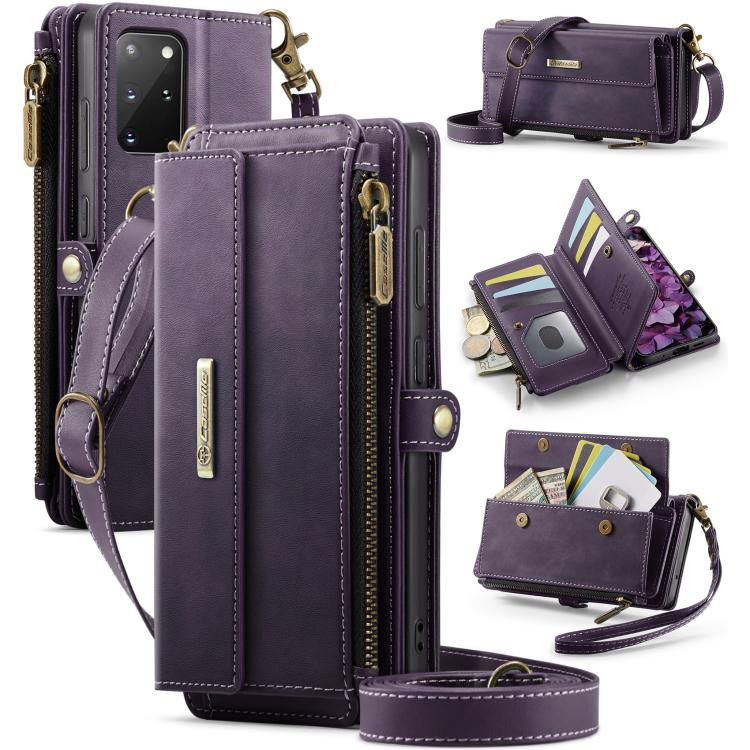 Custodia per telefono CaseMe C39 con cerniera, portafoglio in pelle e tracolla, con protezione RFID e chiusura a zip., For Samsung Galaxy S20 Ultra 5G, For Samsung Galaxy S20+ 5G, For Samsung Galaxy S20 5G, For Samsung Galaxy A17