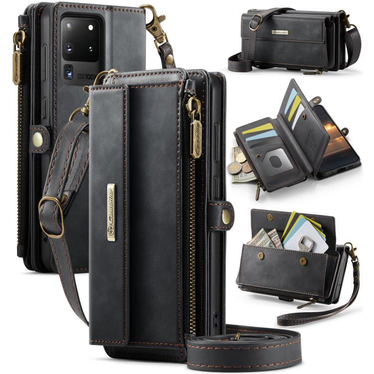 Custodia per telefono CaseMe C39 con cerniera, portafoglio in pelle e tracolla, con protezione RFID e chiusura a zip., For Samsung Galaxy S20 Ultra 5G, For Samsung Galaxy S20+ 5G, For Samsung Galaxy S20 5G, For Samsung Galaxy A17