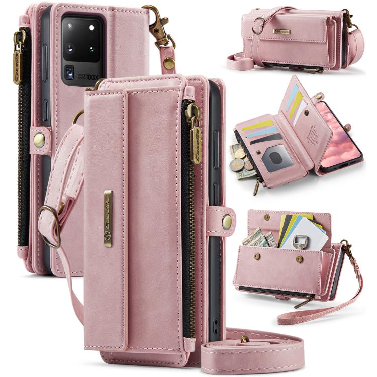 Custodia per telefono CaseMe C39 con cerniera, portafoglio in pelle e tracolla, con protezione RFID e chiusura a zip., For Samsung Galaxy S20 Ultra 5G, For Samsung Galaxy S20+ 5G, For Samsung Galaxy S20 5G, For Samsung Galaxy A17