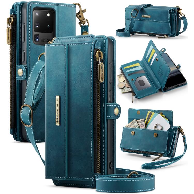 Custodia per telefono CaseMe C39 con cerniera, portafoglio in pelle e tracolla, con protezione RFID e chiusura a zip., For Samsung Galaxy S20 Ultra 5G, For Samsung Galaxy S20+ 5G, For Samsung Galaxy S20 5G, For Samsung Galaxy A17