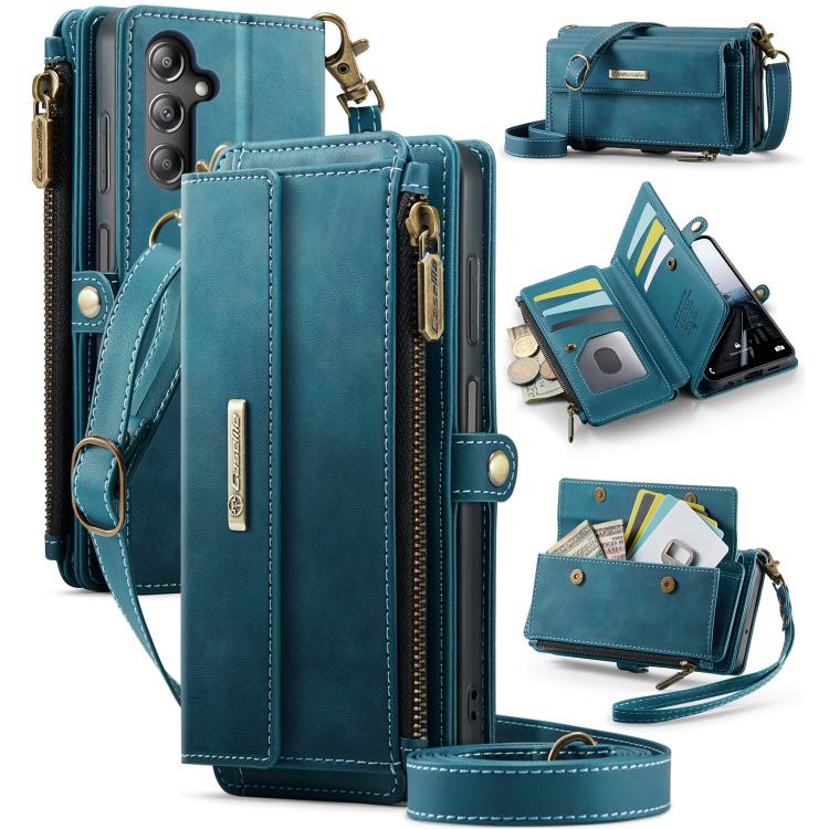 Custodia per telefono CaseMe C39 con cerniera, portafoglio in pelle e tracolla, con protezione RFID e chiusura a zip., For Samsung Galaxy S25 / S24 5G, For Samsung Galaxy S25+ / S24+ 5G, For Samsung Galaxy A14, For Samsung Galaxy A13