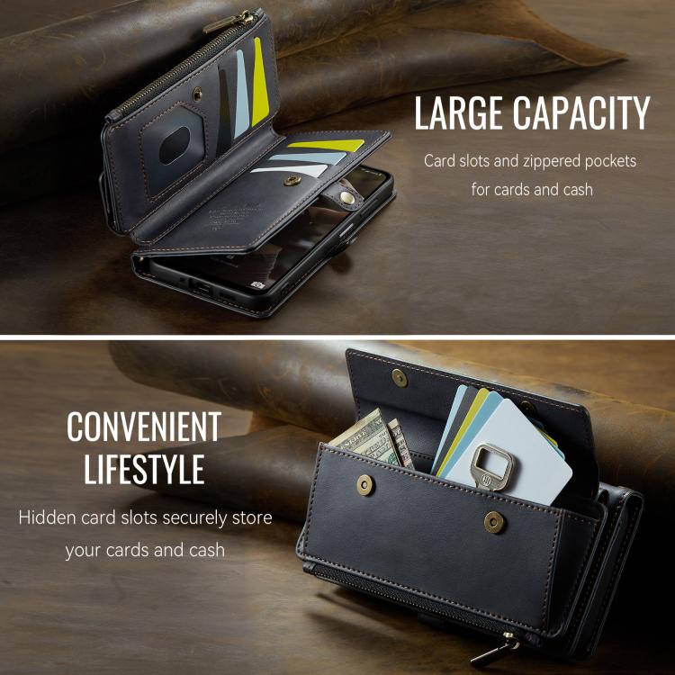 Custodia per telefono CaseMe C39 con cerniera, portafoglio in pelle e tracolla, con protezione RFID e chiusura a zip., For Samsung Galaxy A16 4G, For Samsung Galaxy S25 Ultra 5G, For Samsung Galaxy S24 FE 5G, For Samsung Galaxy A55 5G