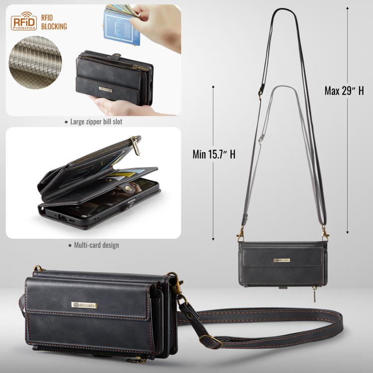 Custodia per telefono CaseMe C39 con cerniera, portafoglio in pelle e tracolla, con protezione RFID e chiusura a zip., For Samsung Galaxy A16 4G, For Samsung Galaxy S25 Ultra 5G, For Samsung Galaxy S24 FE 5G, For Samsung Galaxy A55 5G