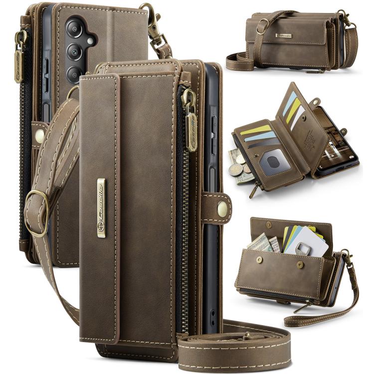 Custodia per telefono CaseMe C39 con cerniera, portafoglio in pelle e tracolla, con protezione RFID e chiusura a zip., For Samsung Galaxy A16 4G, For Samsung Galaxy S25 Ultra 5G, For Samsung Galaxy S24 FE 5G, For Samsung Galaxy A55 5G