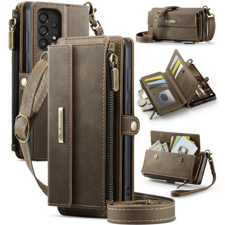 Custodia per telefono CaseMe C39 con cerniera, portafoglio in pelle e tracolla, con protezione RFID e chiusura a zip., For Samsung Galaxy S22 5G, For Samsung Galaxy S21 FE 5G, For Samsung Galaxy A52, For Samsung Galaxy A53