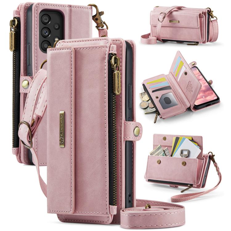 Custodia per telefono CaseMe C39 con cerniera, portafoglio in pelle e tracolla, con protezione RFID e chiusura a zip., For Samsung Galaxy S22 5G, For Samsung Galaxy S21 FE 5G, For Samsung Galaxy A52, For Samsung Galaxy A53