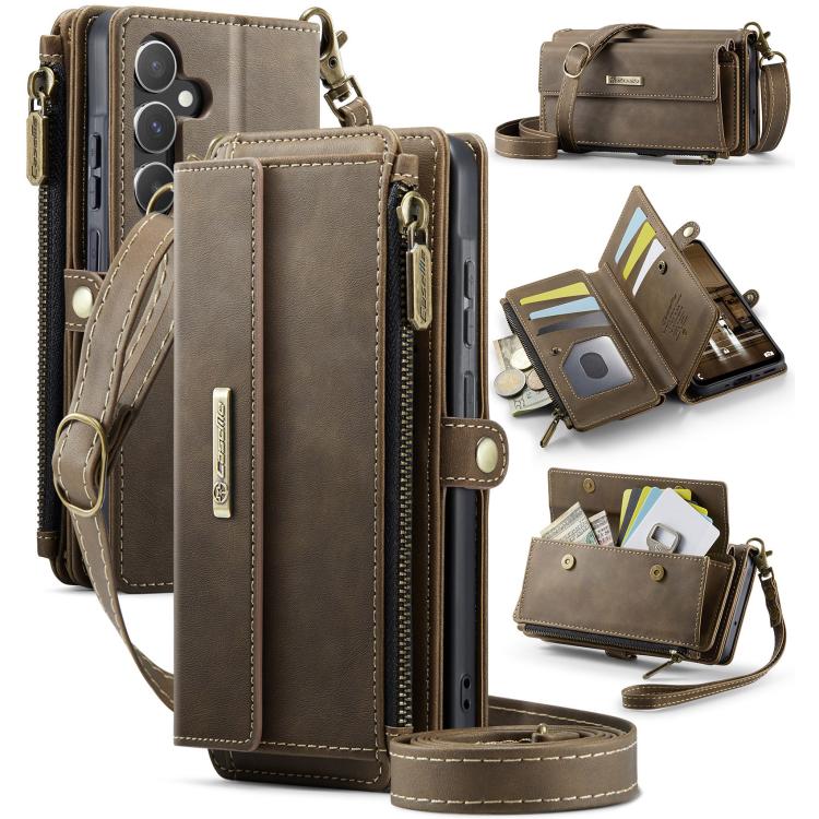 Custodia per telefono CaseMe C39 con cerniera, portafoglio in pelle e tracolla, con protezione RFID e chiusura a zip., For Samsung Galaxy A16 4G, For Samsung Galaxy S25 Ultra 5G, For Samsung Galaxy S24 FE 5G, For Samsung Galaxy A55 5G