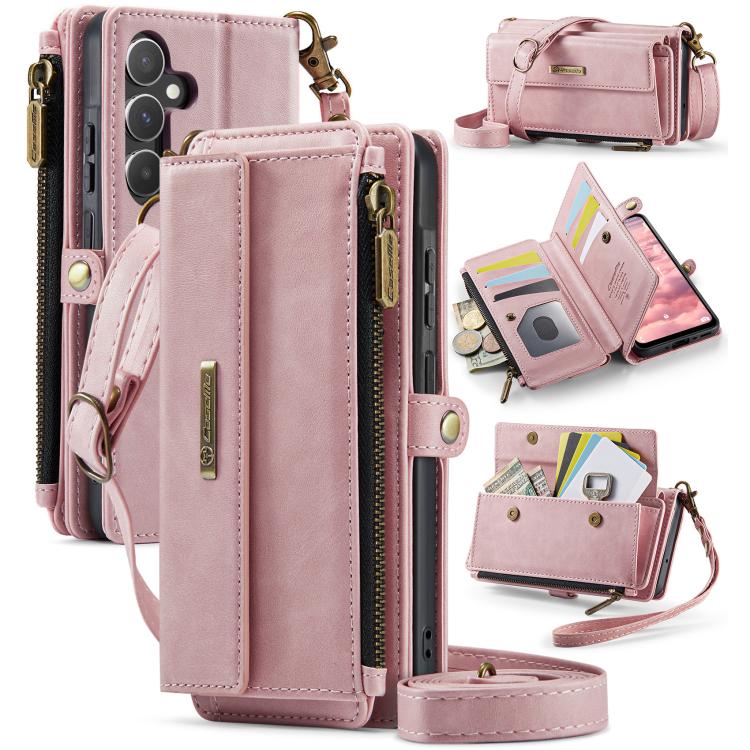 Custodia per telefono CaseMe C39 con cerniera, portafoglio in pelle e tracolla, con protezione RFID e chiusura a zip., For Samsung Galaxy A16 4G, For Samsung Galaxy S25 Ultra 5G, For Samsung Galaxy S24 FE 5G, For Samsung Galaxy A55 5G