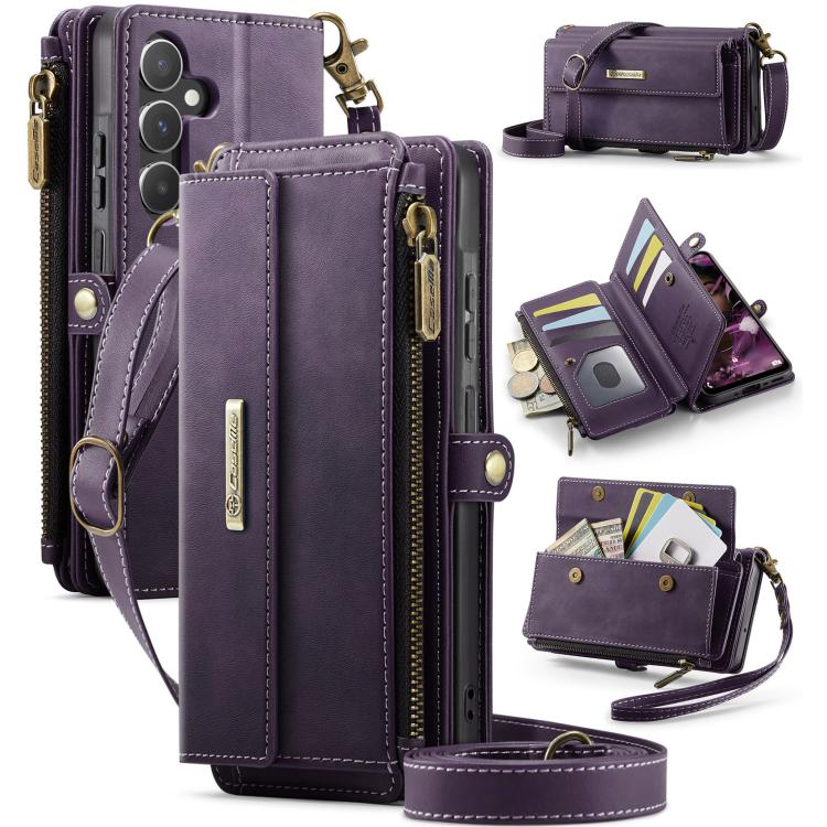 Custodia per telefono CaseMe C39 con cerniera, portafoglio in pelle e tracolla, con protezione RFID e chiusura a zip., For Samsung Galaxy A16 4G, For Samsung Galaxy S25 Ultra 5G, For Samsung Galaxy S24 FE 5G, For Samsung Galaxy A55 5G