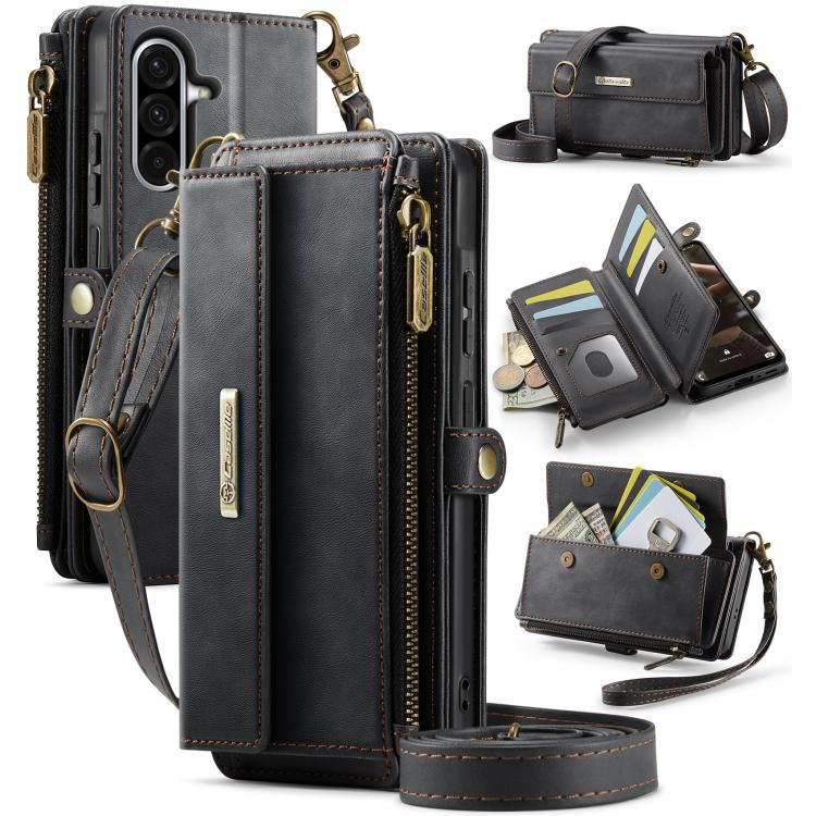 Custodia per telefono CaseMe C39 con cerniera, portafoglio in pelle e tracolla, con protezione RFID e chiusura a zip., For Samsung Galaxy A57 5G, For Samsung Galaxy S25 FE 5G, For Samsung Galaxy S25 Edge 5G, For Samsung Galaxy A56 5G