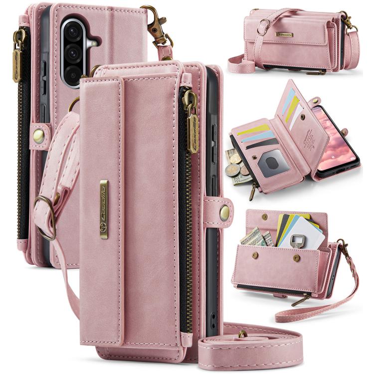 Custodia per telefono CaseMe C39 con cerniera, portafoglio in pelle e tracolla, con protezione RFID e chiusura a zip., For Samsung Galaxy A57 5G, For Samsung Galaxy S25 FE 5G, For Samsung Galaxy S25 Edge 5G, For Samsung Galaxy A56 5G