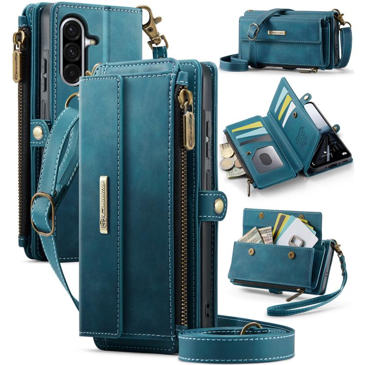 Custodia per telefono CaseMe C39 con cerniera, portafoglio in pelle e tracolla, con protezione RFID e chiusura a zip., For Samsung Galaxy A57 5G, For Samsung Galaxy S25 FE 5G, For Samsung Galaxy S25 Edge 5G, For Samsung Galaxy A56 5G