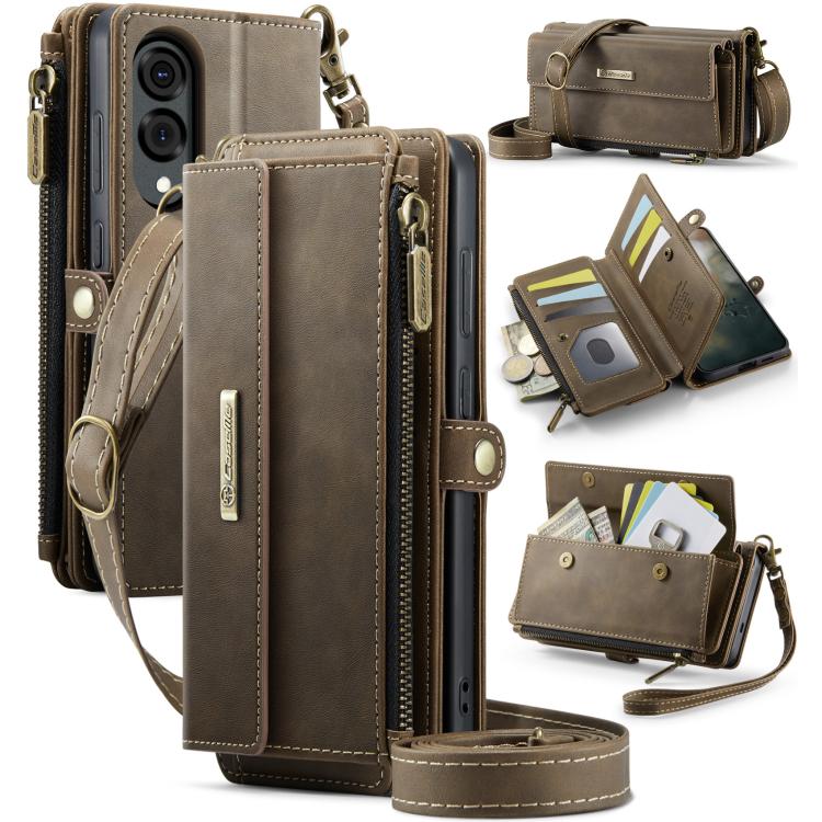 Custodia per telefono CaseMe C39 con cerniera, portafoglio in pelle e tracolla, con protezione RFID e chiusura a zip., For Samsung Galaxy A57 5G, For Samsung Galaxy S25 FE 5G, For Samsung Galaxy S25 Edge 5G, For Samsung Galaxy A56 5G