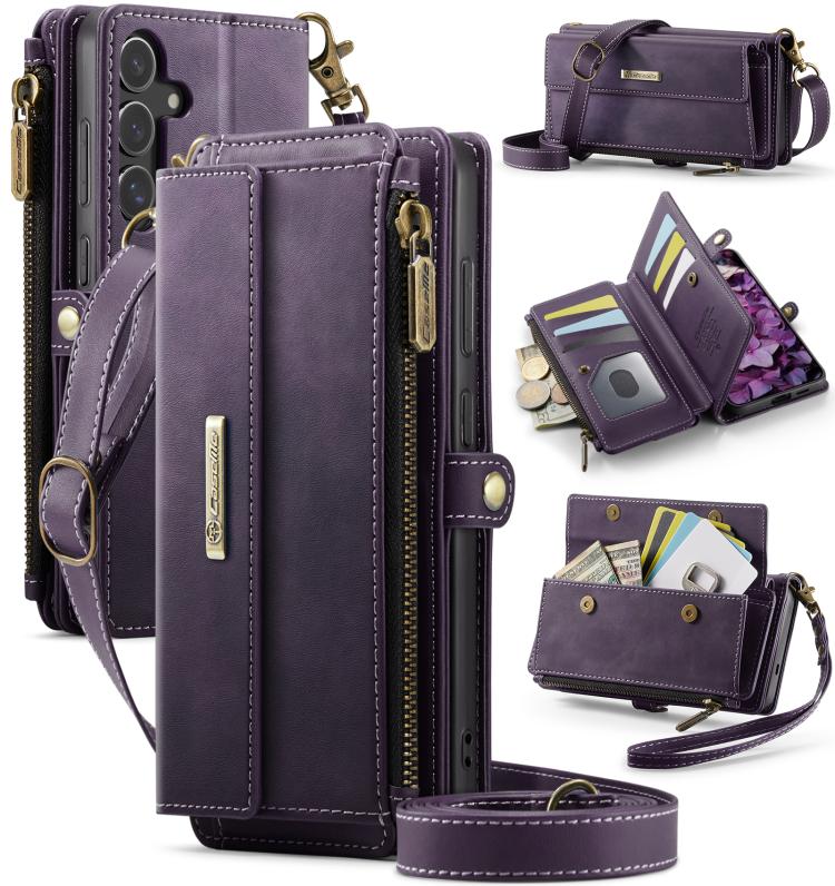 Custodia per telefono CaseMe C39 con cerniera, portafoglio in pelle e tracolla, con protezione RFID e chiusura a zip., For Samsung Galaxy A57 5G, For Samsung Galaxy S25 FE 5G, For Samsung Galaxy S25 Edge 5G, For Samsung Galaxy A56 5G