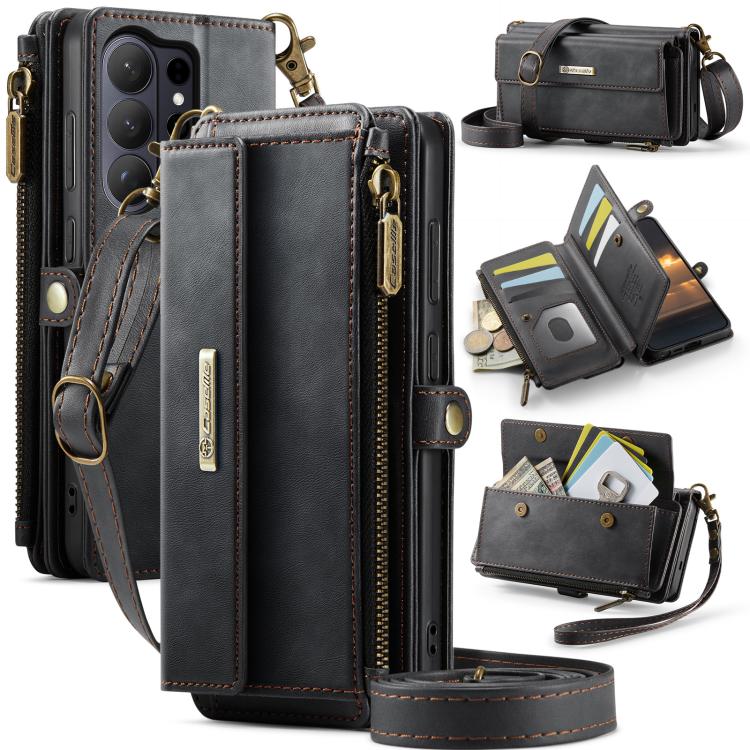 Custodia per telefono CaseMe C39 con cerniera, portafoglio in pelle e tracolla, con protezione RFID e chiusura a zip., For Galaxy S26 FE 5G, For Samsung Galaxy S26+ 5G, For Samsung Galaxy S26 Ultra 5G, For Samsung Galaxy S26 5G