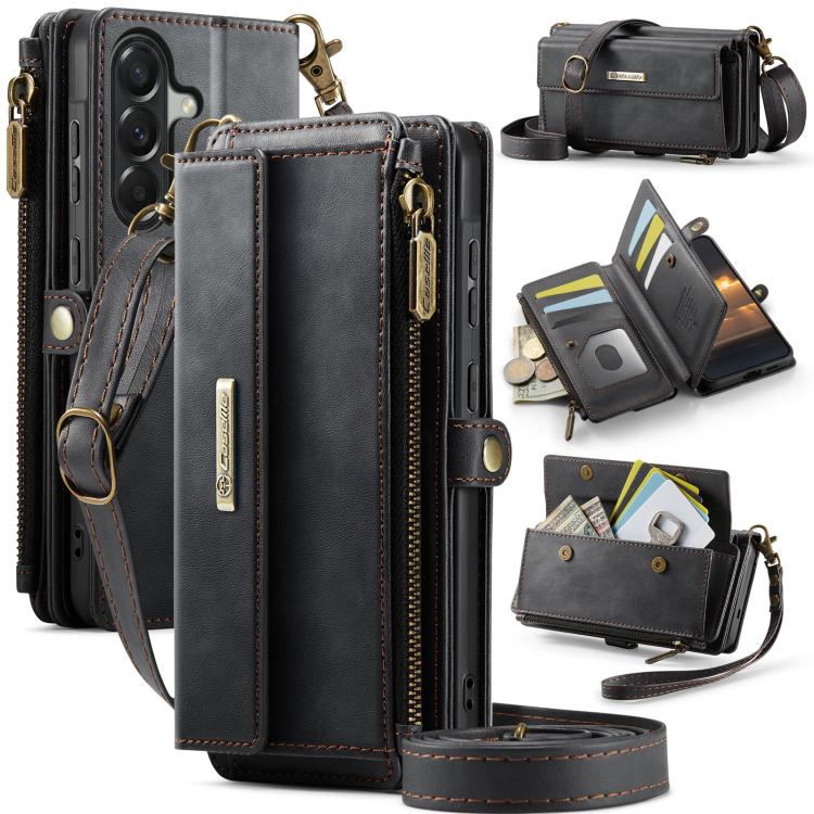 Custodia per telefono CaseMe C39 con cerniera, portafoglio in pelle e tracolla, con protezione RFID e chiusura a zip., For Samsung Galaxy A57 5G, For Samsung Galaxy S25 FE 5G, For Samsung Galaxy S25 Edge 5G, For Samsung Galaxy A56 5G
