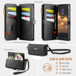 Custodia per telefono CaseMe C39 con cerniera, portafoglio in pelle e tracolla, con protezione RFID e chiusura a zip., For Samsung Galaxy A57 5G, For Samsung Galaxy S25 FE 5G, For Samsung Galaxy S25 Edge 5G, For Samsung Galaxy A56 5G