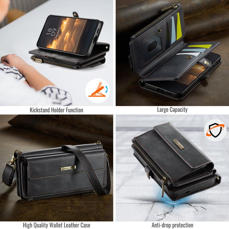 Custodia per telefono CaseMe C39 con cerniera, portafoglio in pelle e tracolla, con protezione RFID e chiusura a zip., For Samsung Galaxy A57 5G, For Samsung Galaxy S25 FE 5G, For Samsung Galaxy S25 Edge 5G, For Samsung Galaxy A56 5G