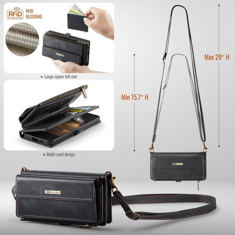 Custodia per telefono CaseMe C39 con cerniera, portafoglio in pelle e tracolla, con protezione RFID e chiusura a zip., For Samsung Galaxy A57 5G, For Samsung Galaxy S25 FE 5G, For Samsung Galaxy S25 Edge 5G, For Samsung Galaxy A56 5G
