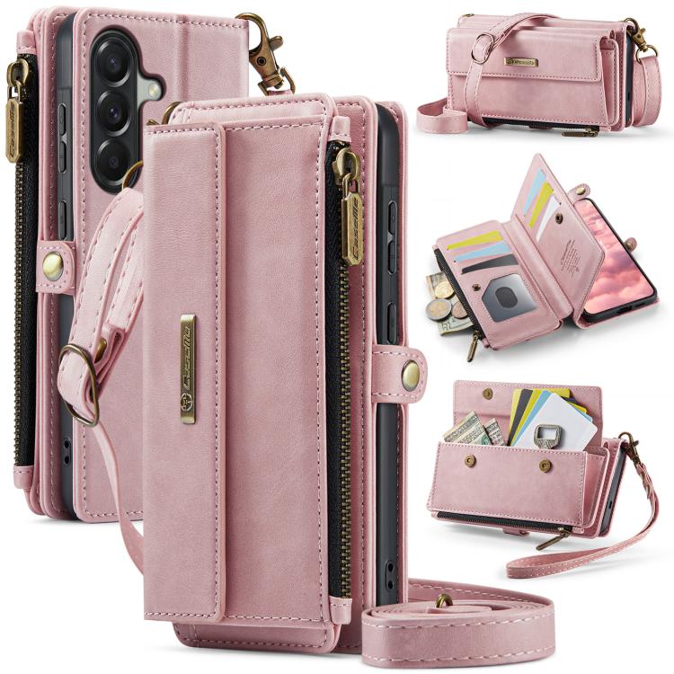 Custodia per telefono CaseMe C39 con cerniera, portafoglio in pelle e tracolla, con protezione RFID e chiusura a zip., For Samsung Galaxy A57 5G, For Samsung Galaxy S25 FE 5G, For Samsung Galaxy S25 Edge 5G, For Samsung Galaxy A56 5G