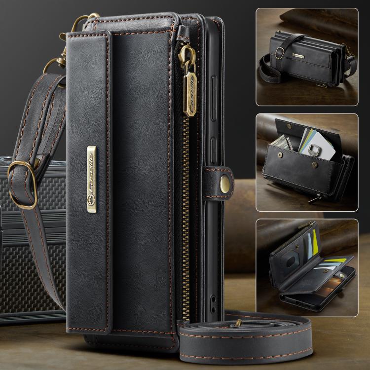 Custodia per telefono CaseMe C39 con cerniera, portafoglio in pelle e tracolla, con protezione RFID e chiusura a zip., For Galaxy S26 FE 5G, For Samsung Galaxy S26+ 5G, For Samsung Galaxy S26 Ultra 5G, For Samsung Galaxy S26 5G