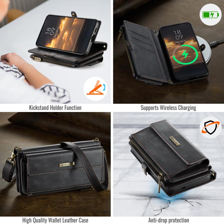 Custodia per telefono CaseMe C39 con cerniera, portafoglio in pelle e tracolla, con protezione RFID e chiusura a zip., For Galaxy S26 FE 5G, For Samsung Galaxy S26+ 5G, For Samsung Galaxy S26 Ultra 5G, For Samsung Galaxy S26 5G